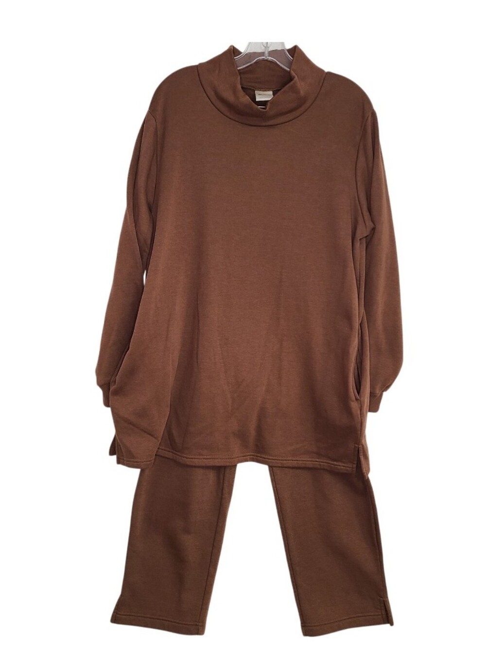 BLAIR Brown Mock Neck Tunics & Pants Lounge Set Size Large Activewear